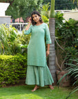 Pistachio green Embroidered kurta set