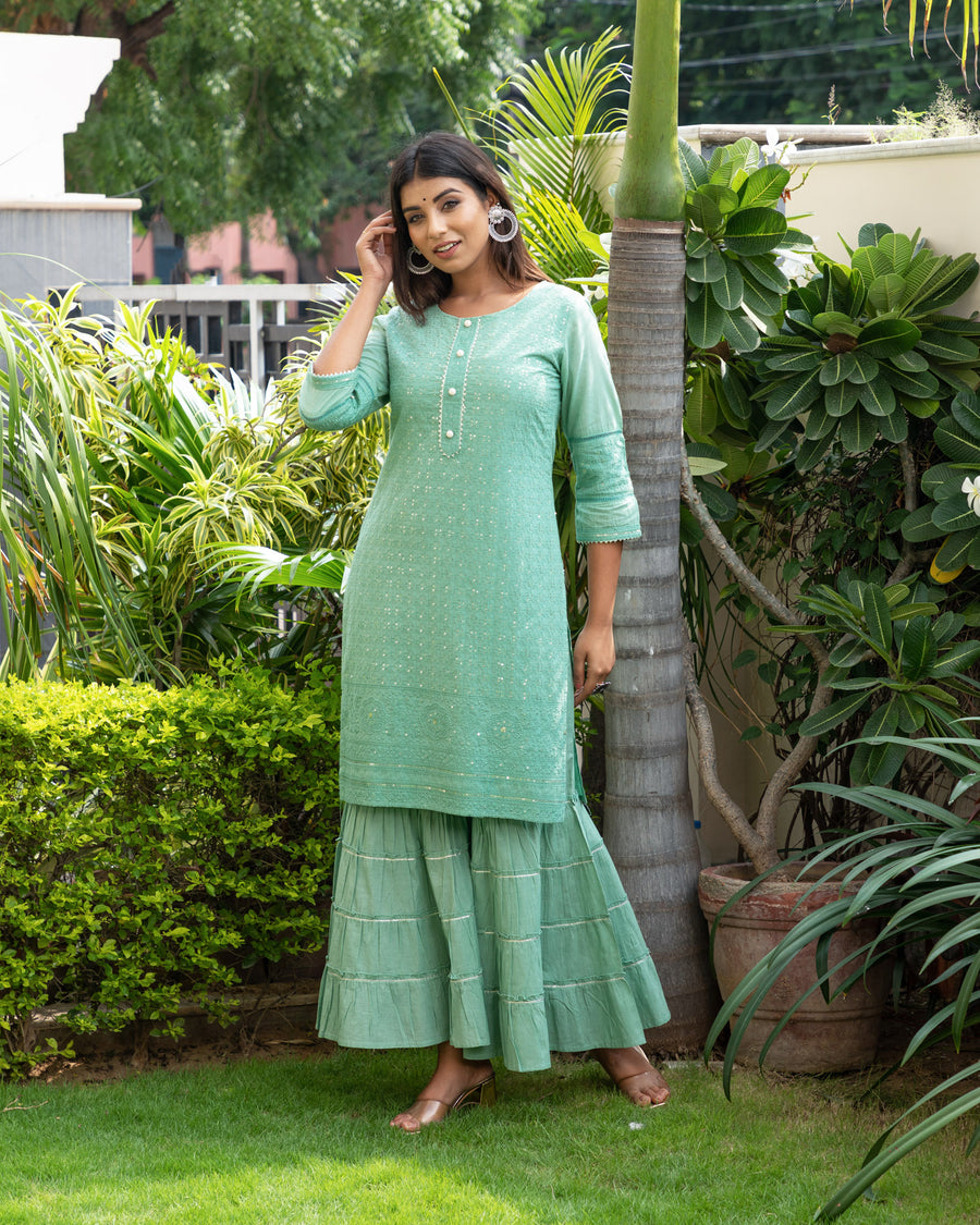 Pistachio green Embroidered kurta set