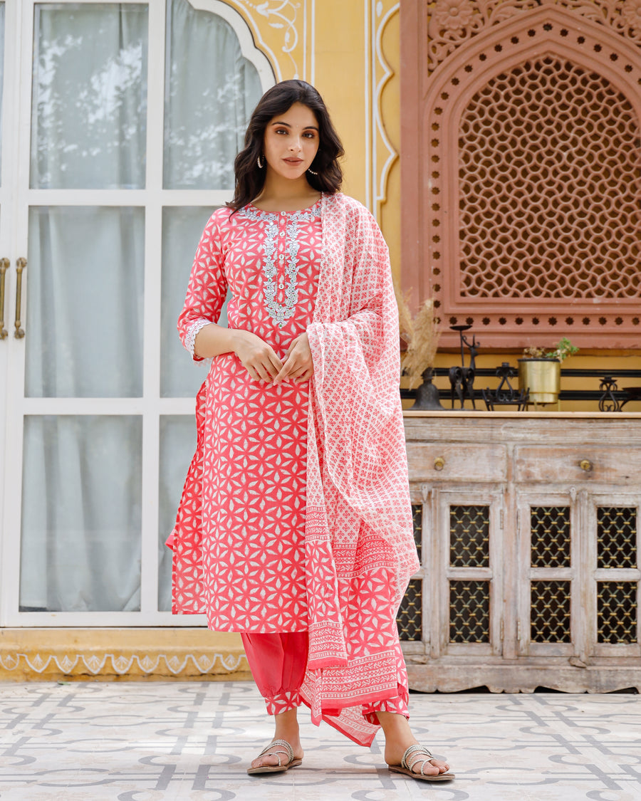 Cerise pink floral suit set