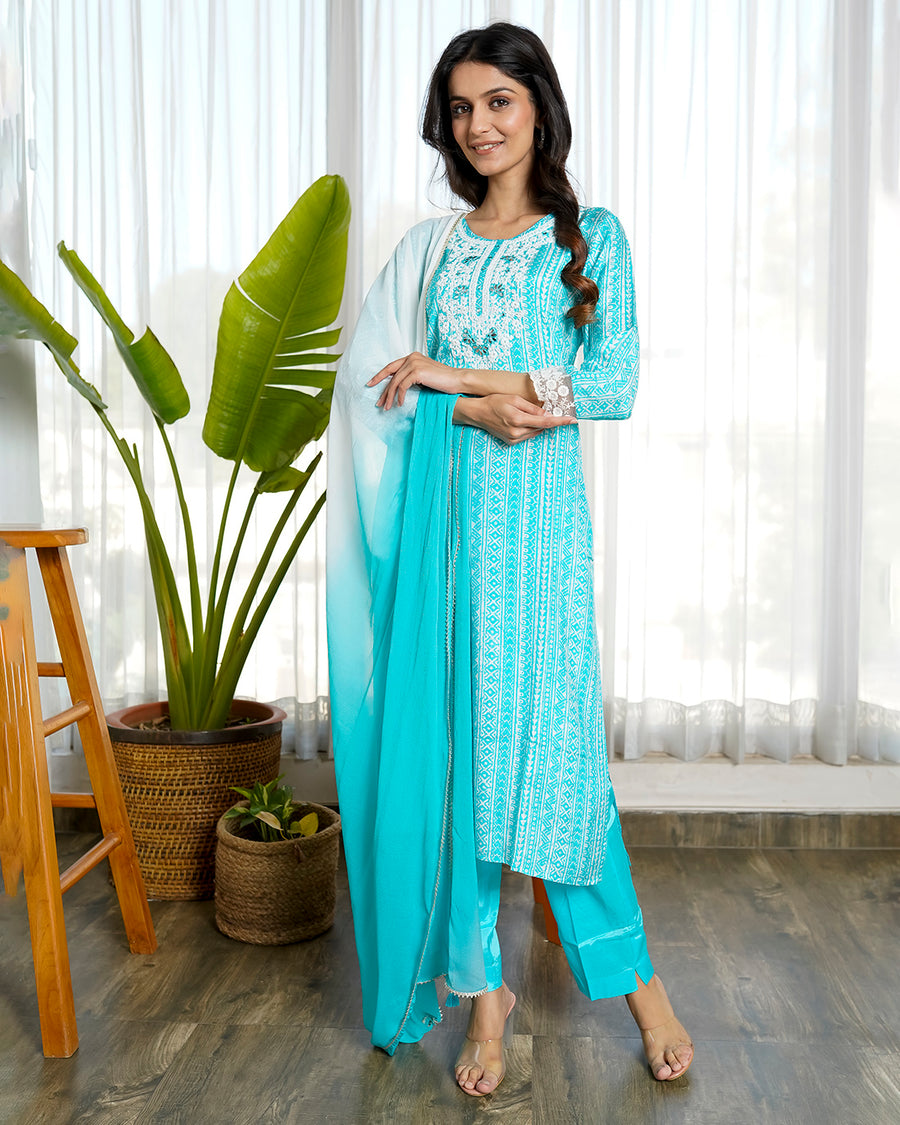 Beaming blue muslin suit set