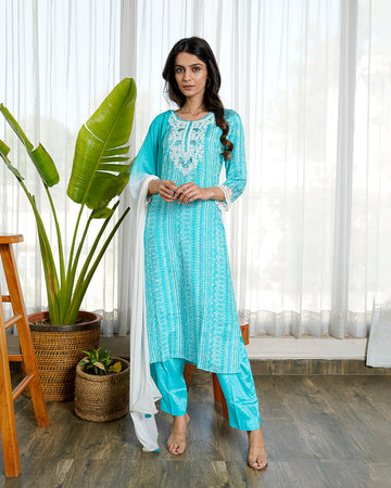 Beaming blue muslin suit set