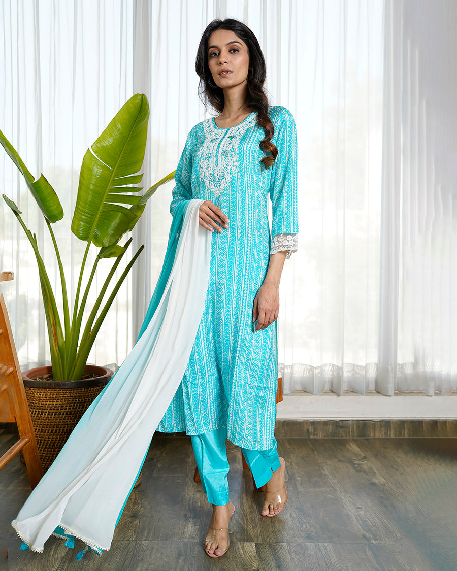 Beaming blue muslin suit set