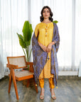 Mustard bandhej sheeny suit set