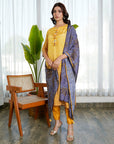 Mustard bandhej sheeny suit set