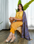 Mustard bandhej sheeny suit set