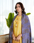 Mustard bandhej sheeny suit set