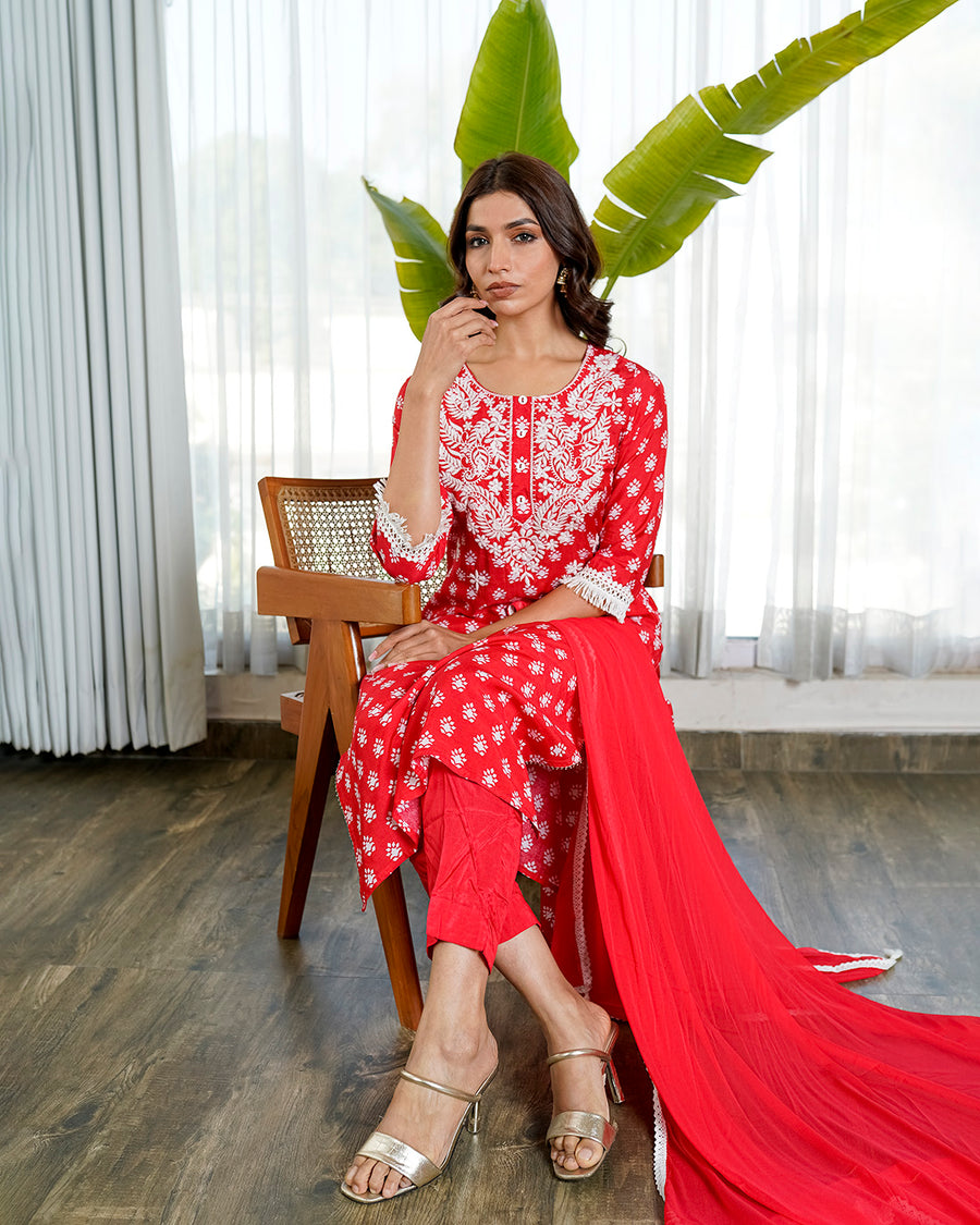 Red floral soothing suit set