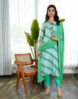 Green lehariya muslin suit set