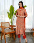 Orange lehariya muslin suit set