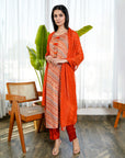 Orange lehariya muslin suit set