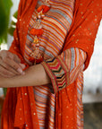 Orange lehariya muslin suit set