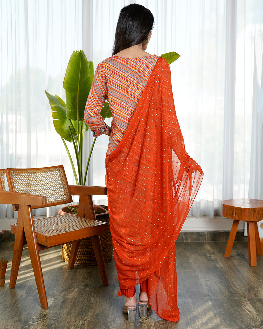 Orange lehariya muslin suit set