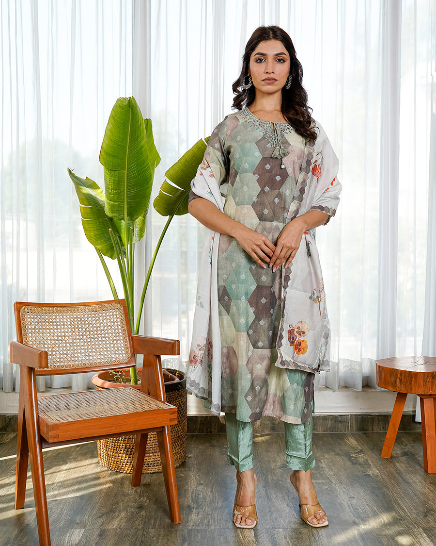 Green Jaal multicolor  suit set