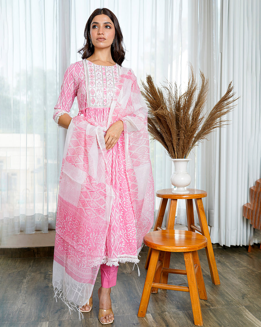 Winsome Pink high-slit suit set