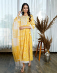 Yellow Misty high-slit suit set