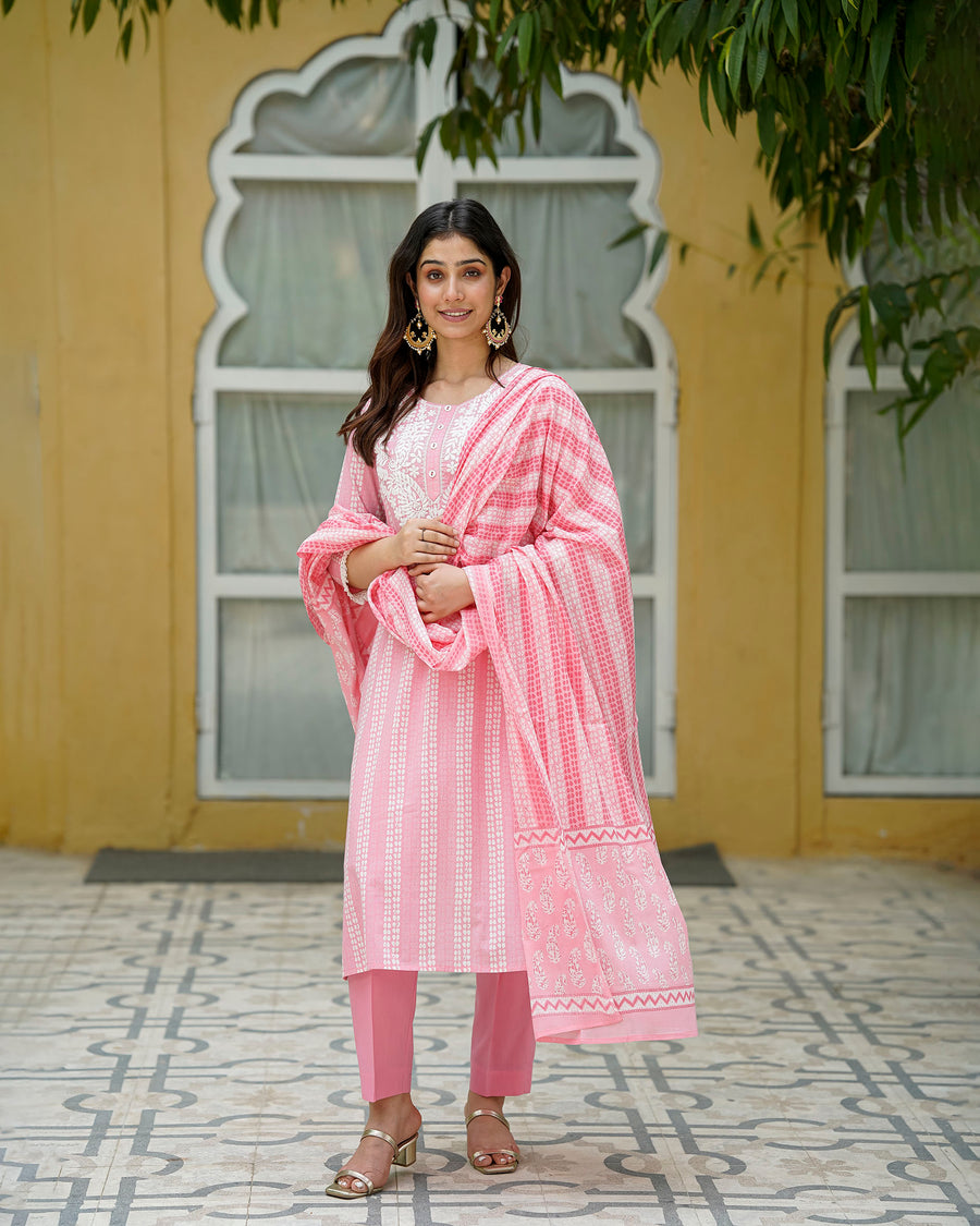 Baby pink floral suit set