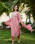 Onion pink lehariya suit set